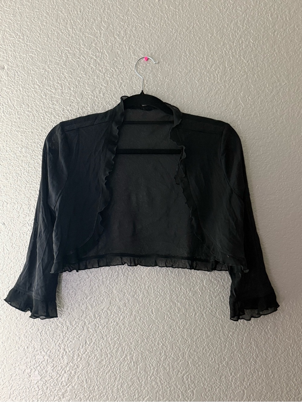 Y2K Black Sheer Striped Ruffle Bolero Shrug Gothic Fairy Whimsigoth - Picture 6 of 15